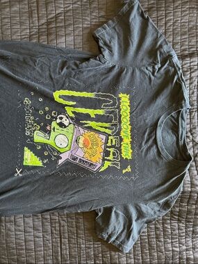 Hot Topic Black Graphic Short Sleeve Tee with Neon Green and Purple Print